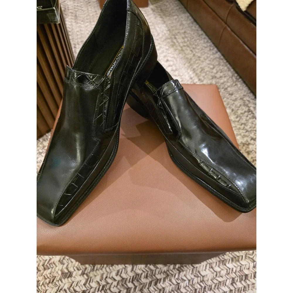 Stacy Adams Leather Loafers Black Dress Shoes Croc Embossed Square Toes Size 13M